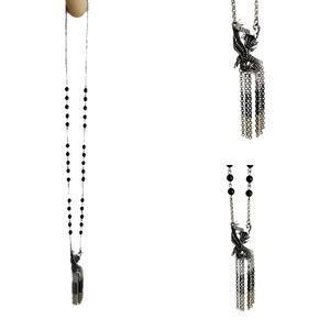 Harley-Davidson Silver & Black Bead Chain with Silver Tassel & Eagle Necklace